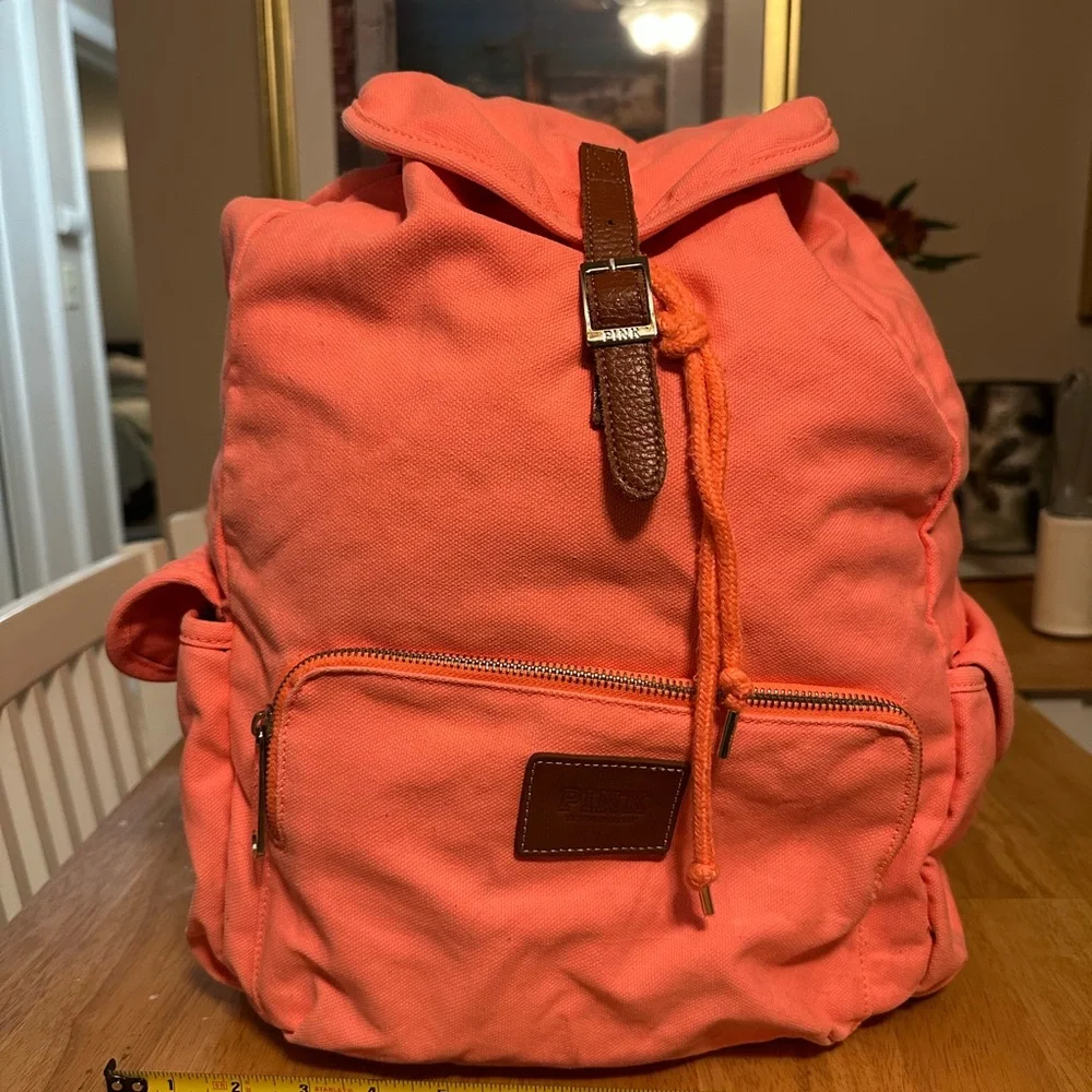 PINK Victoria's Secret Coral Canvas Backpack - Picture 4 of 13